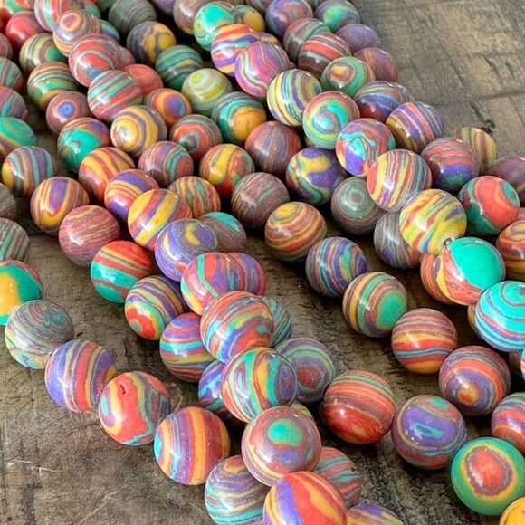 8mm Rainbow Synthetic Malachite Bead Strand - Picture 2 of 2